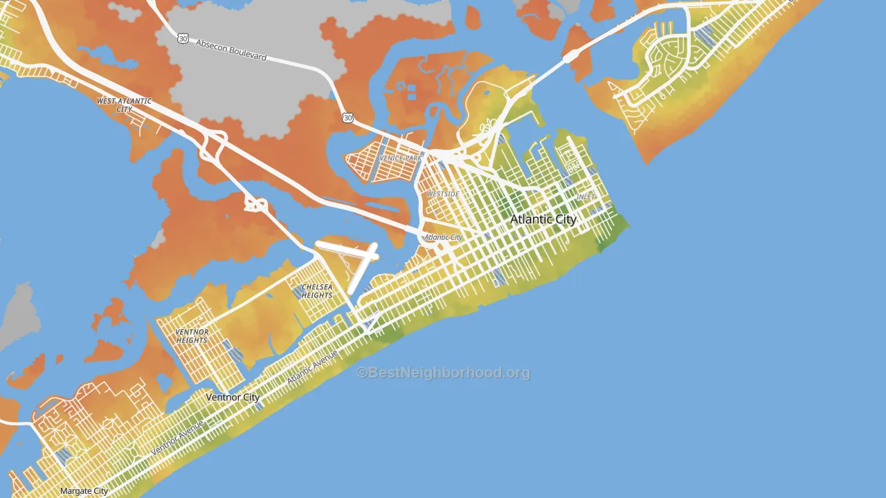 Bike Grade map of 08401, NJ