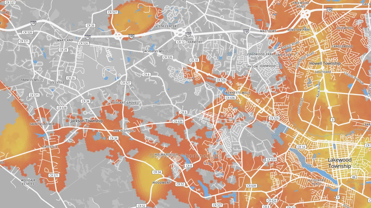 Bike Grade map of 08527, NJ
