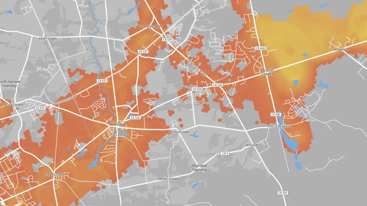 Bike Grade map of 08533, NJ