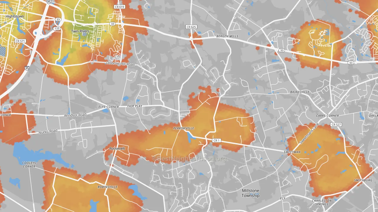 Bike Grade map of 08535, NJ