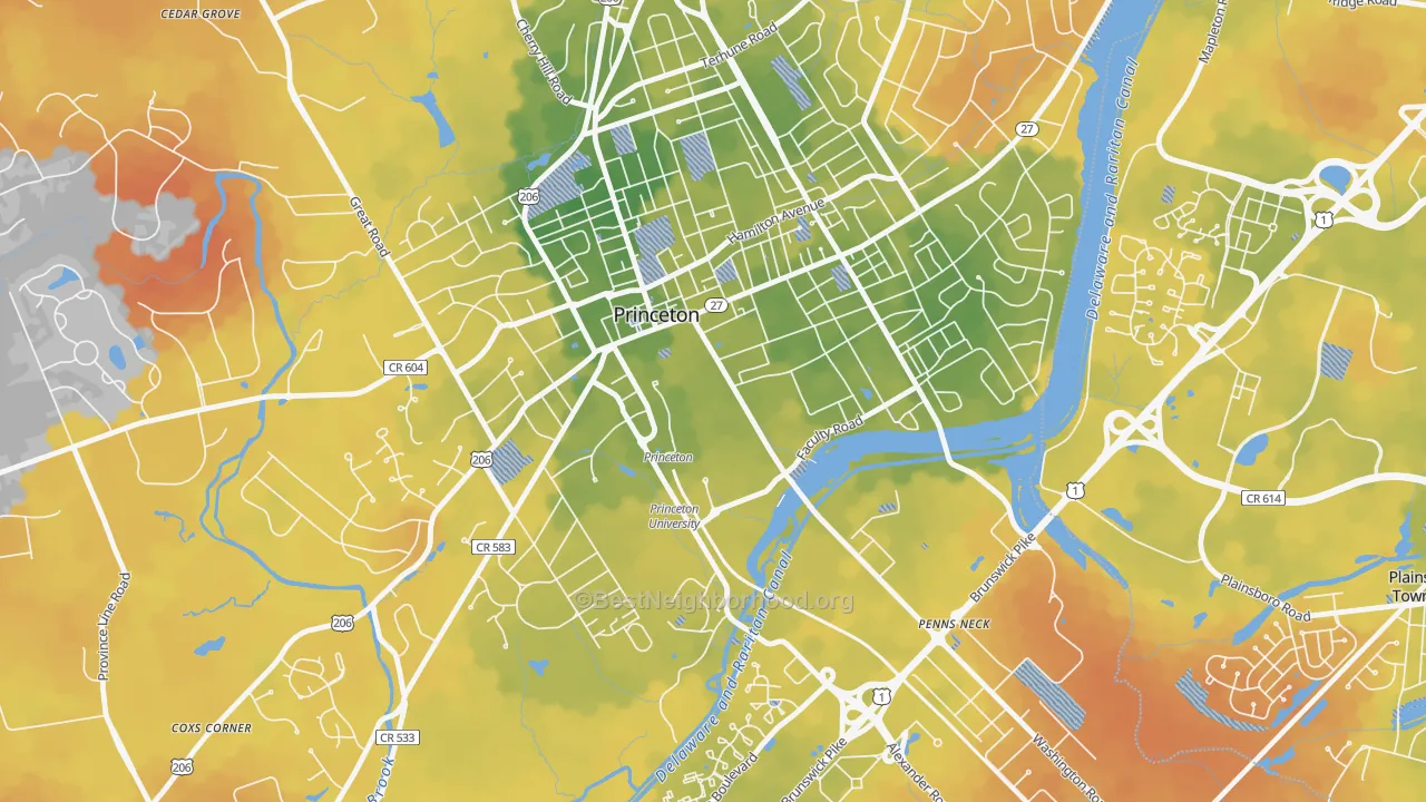 Bike Grade map of 08544, NJ
