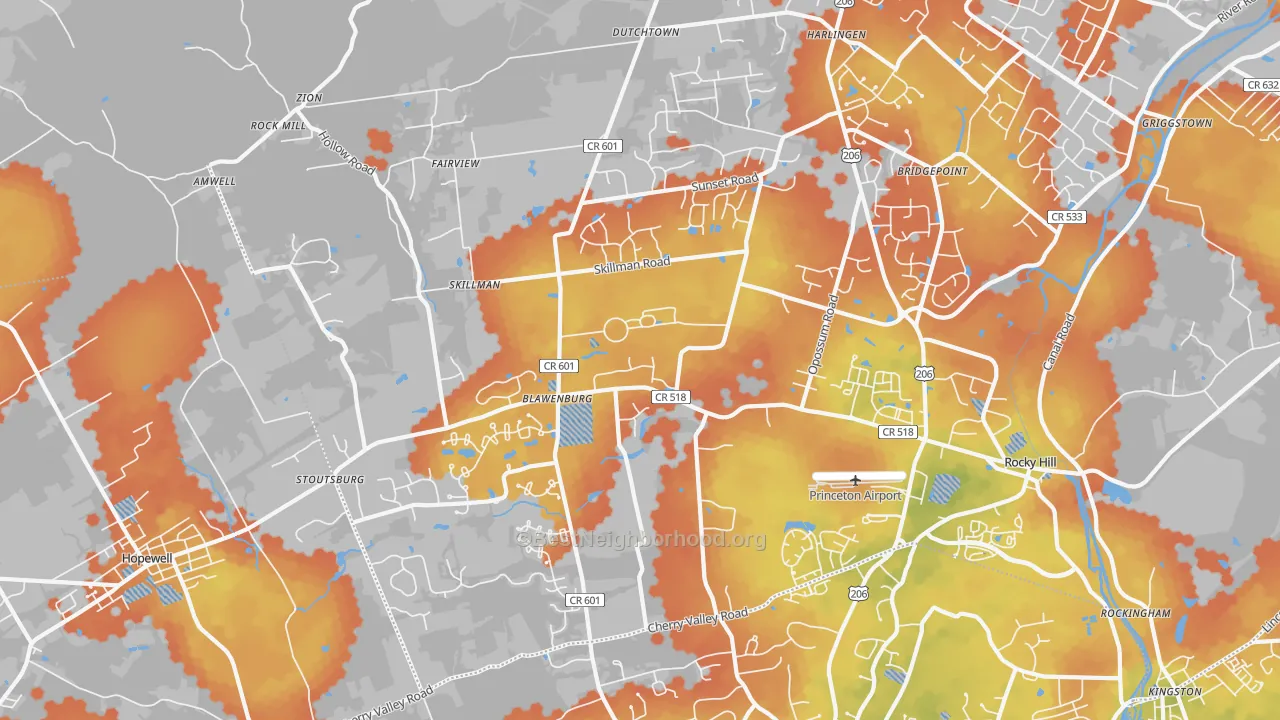Bike Grade map of 08558, NJ