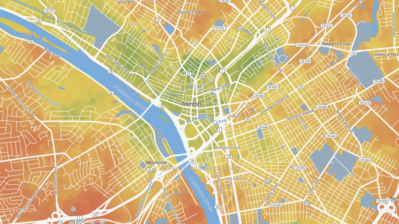 Bike Grade map of 08608, NJ