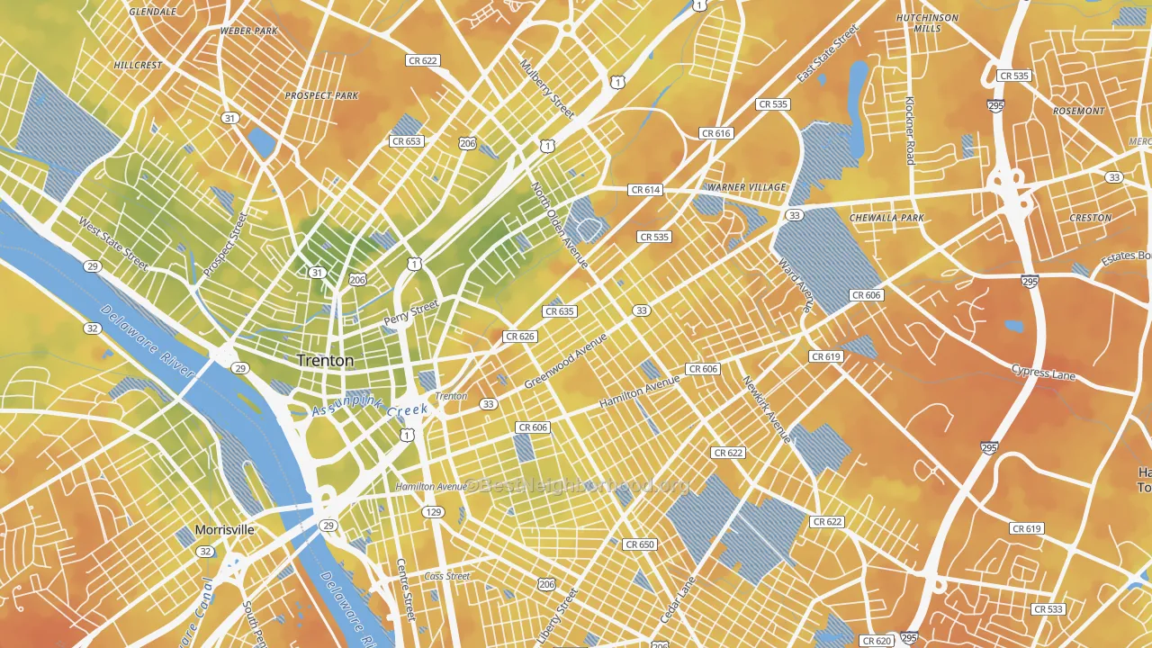 Bike Grade map of 08609, NJ