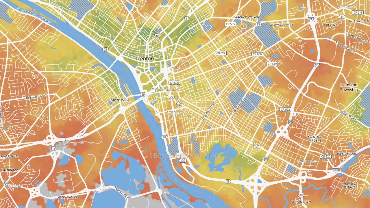 Bike Grade map of 08611, NJ