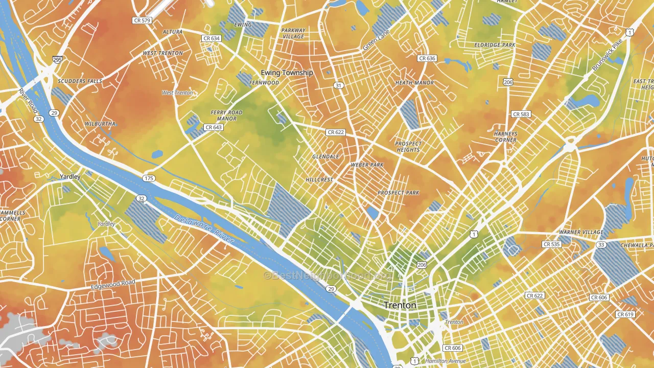 Bike Grade map of 08618, NJ