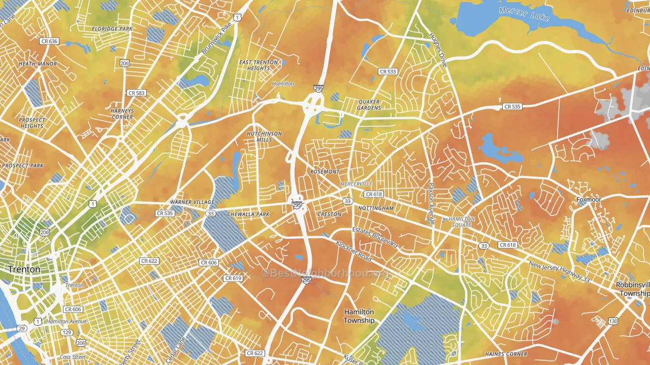 Bike Grade map of 08619, NJ