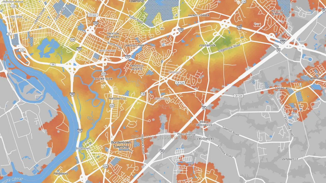 Bike Grade map of 08620, NJ