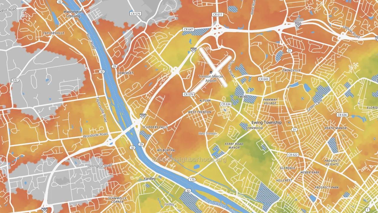 Bike Grade map of 08628, NJ