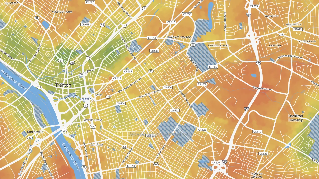 Bike Grade map of 08629, NJ