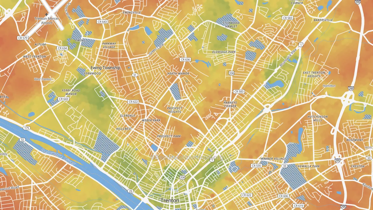 Bike Grade map of 08638, NJ