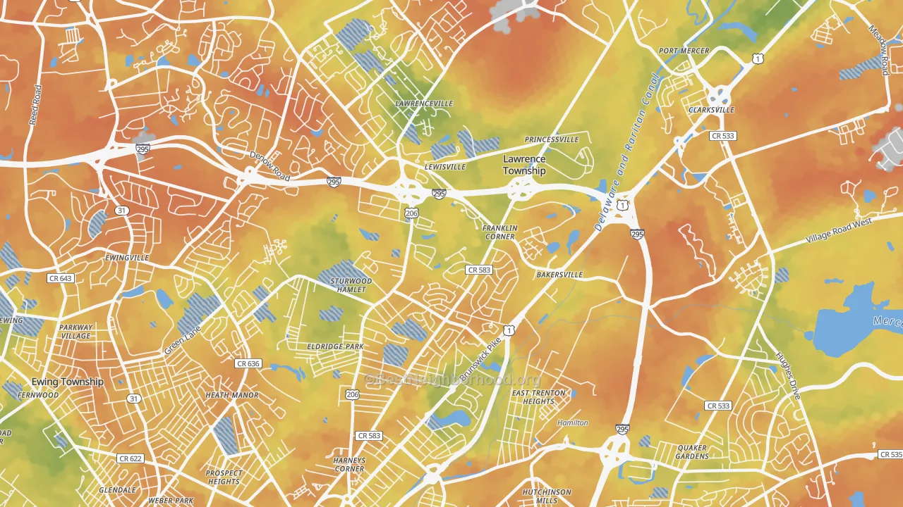 Bike Grade map of 08648, NJ