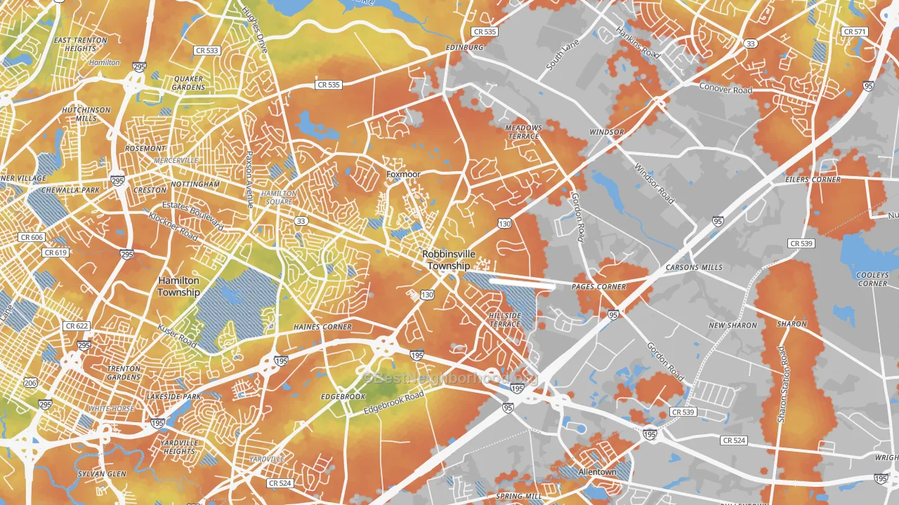 Bike Grade map of 08691, NJ