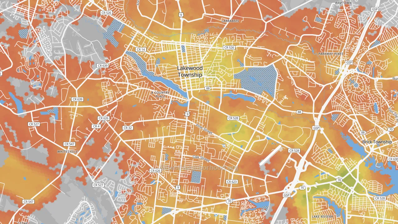 Bike Grade map of 08701, NJ