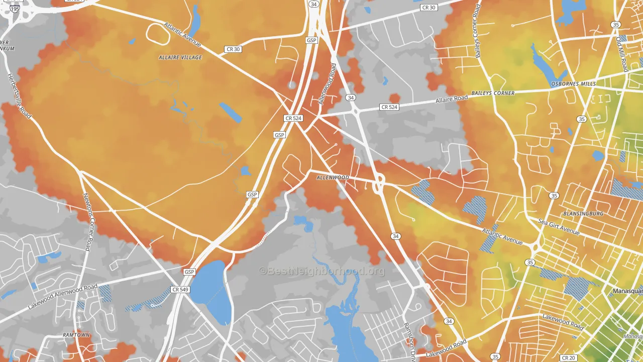 Bike Grade map of 08720, NJ