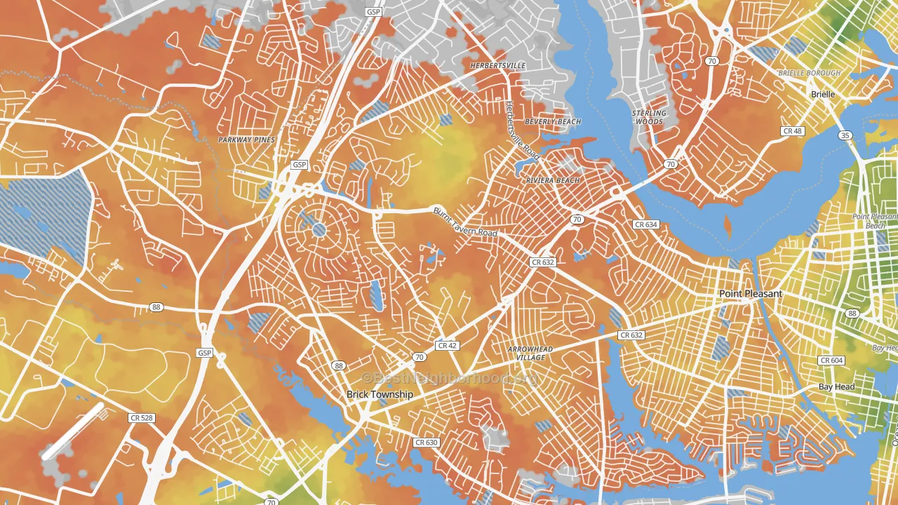 Bike Grade map of 08724, NJ
