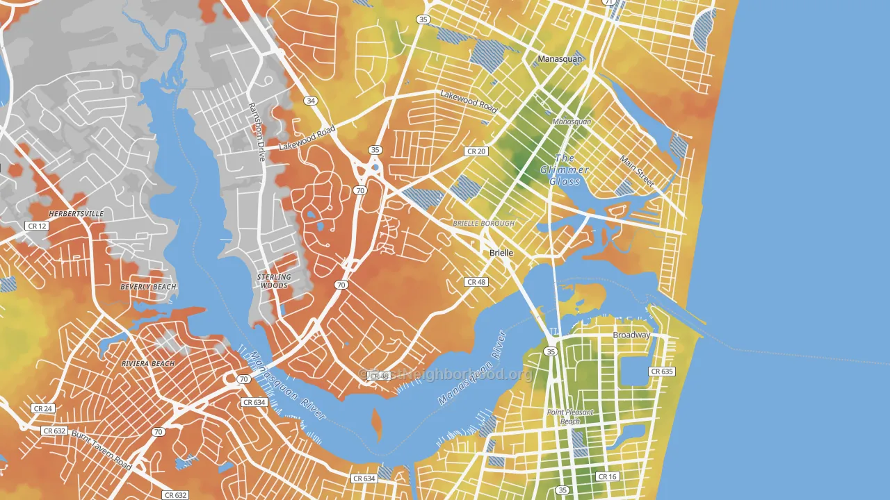 Bike Grade map of 08730, NJ