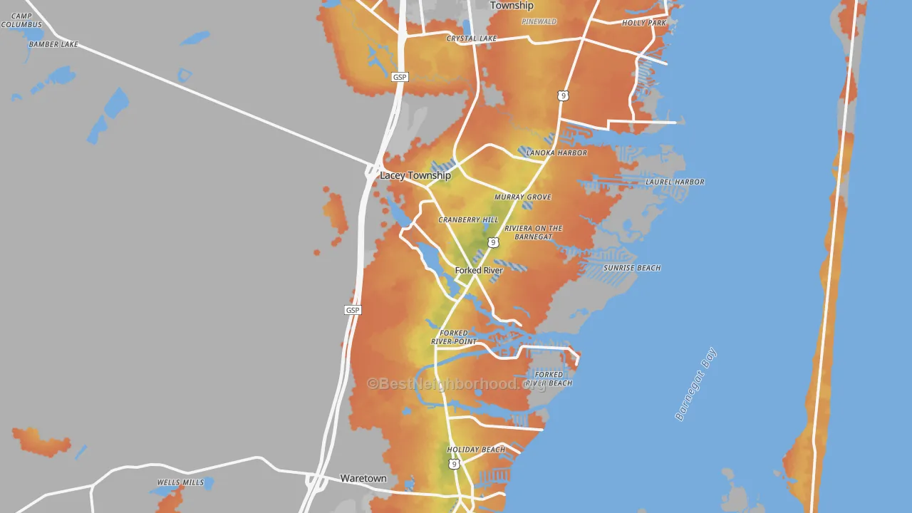 Bike Grade map of 08731, NJ