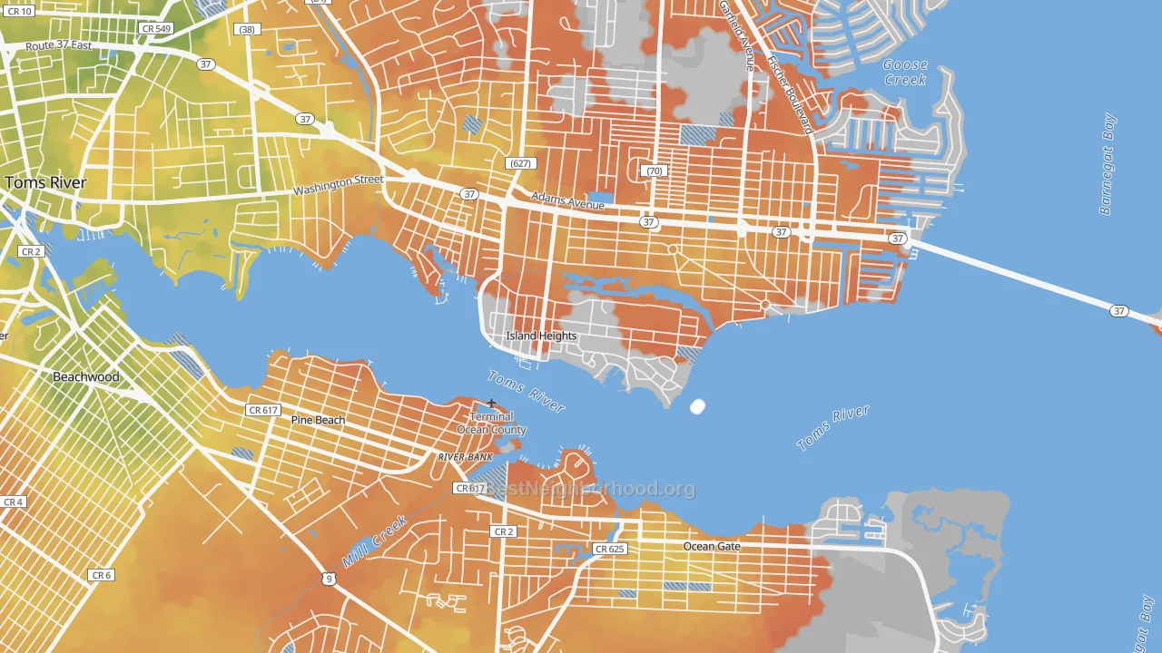 Bike Grade map of 08732, NJ