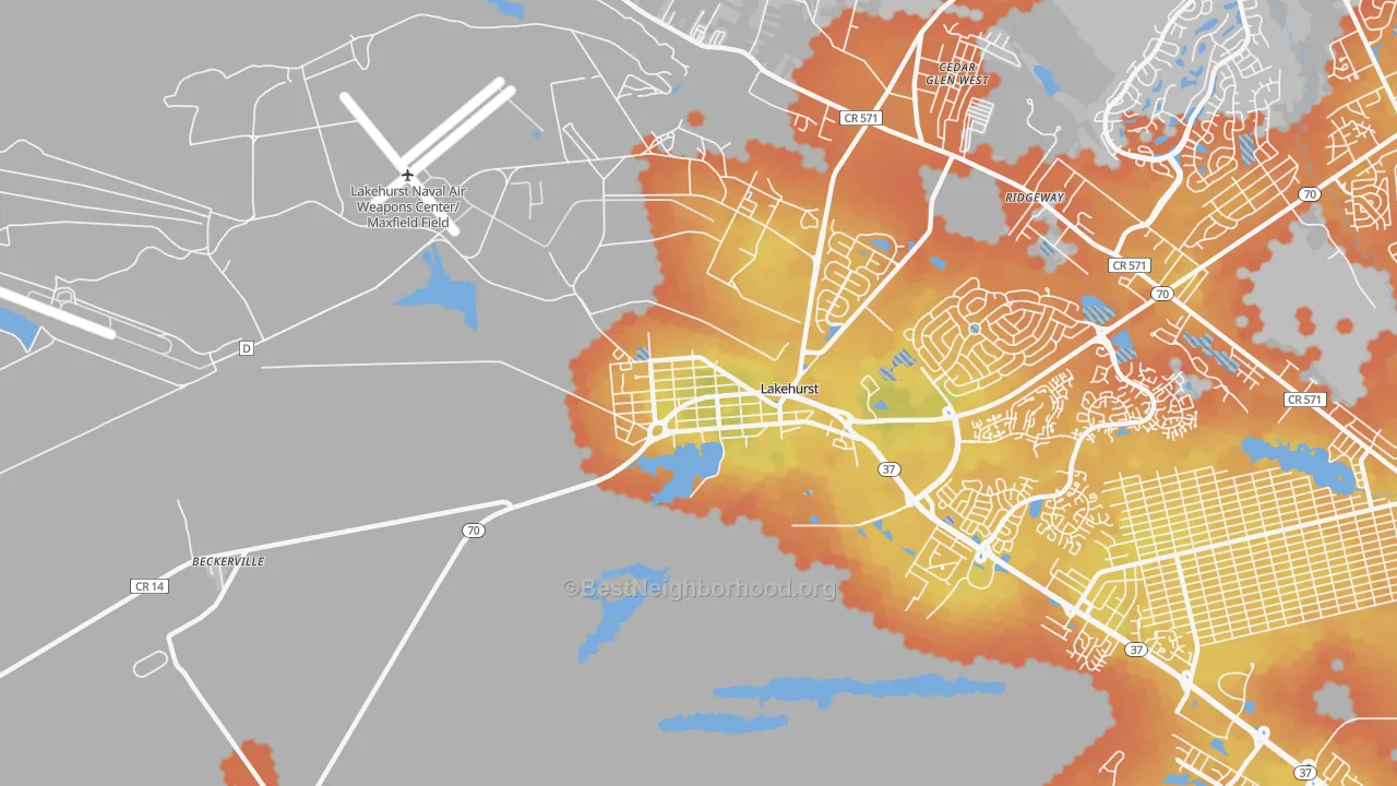 Bike Grade map of 08733, NJ