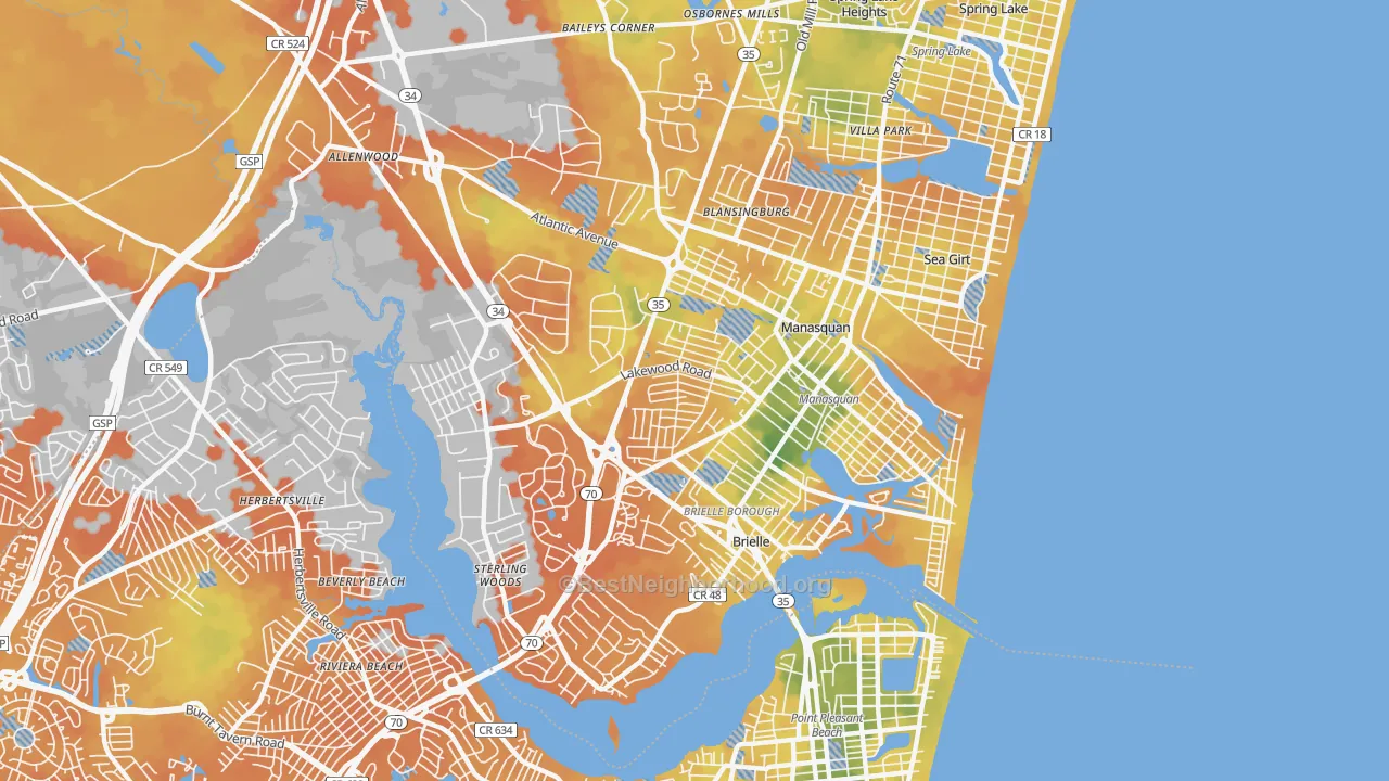 Bike Grade map of 08736, NJ