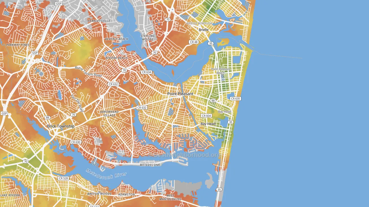 Bike Grade map of 08742, NJ