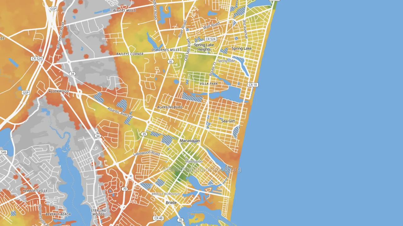 Bike Grade map of 08750, NJ