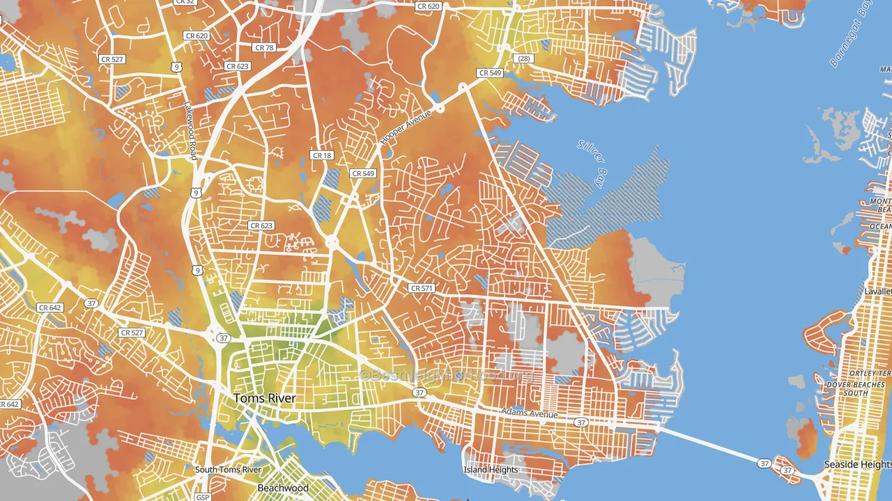 Bike Grade map of 08753, NJ