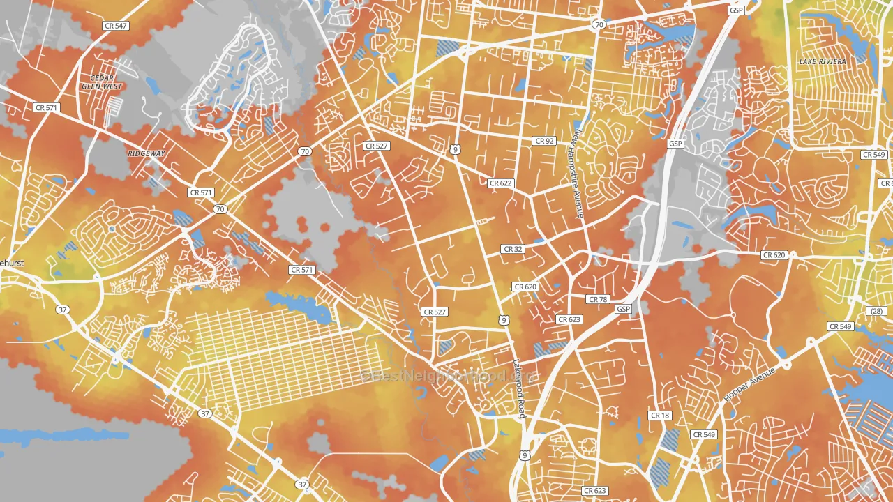 Bike Grade map of 08755, NJ