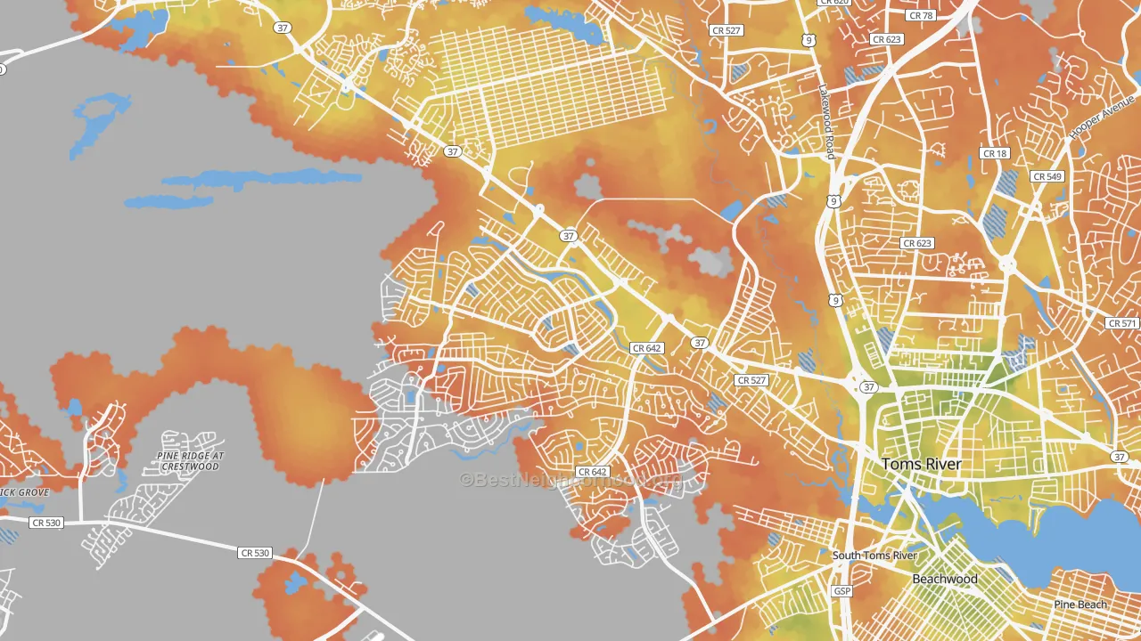 Bike Grade map of 08757, NJ