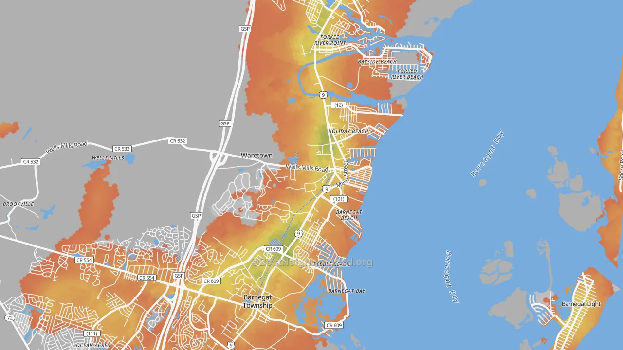 Bike Grade map of 08758, NJ