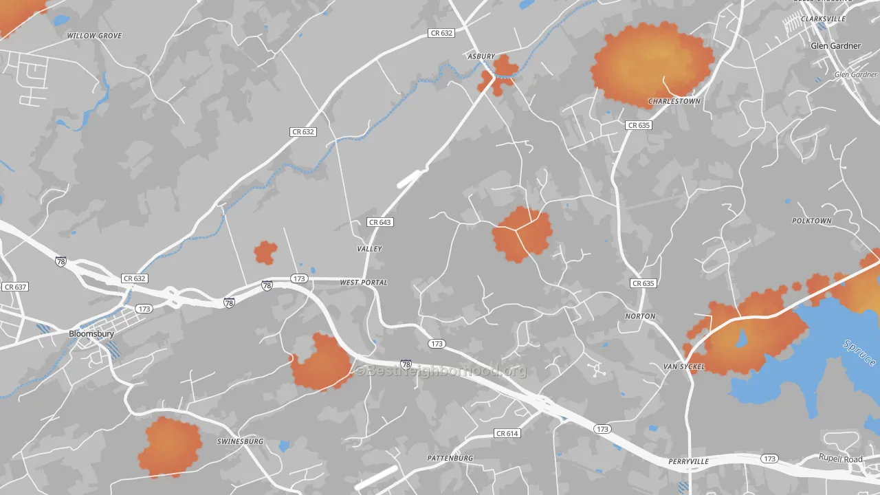 Bike Grade map of 08802, NJ