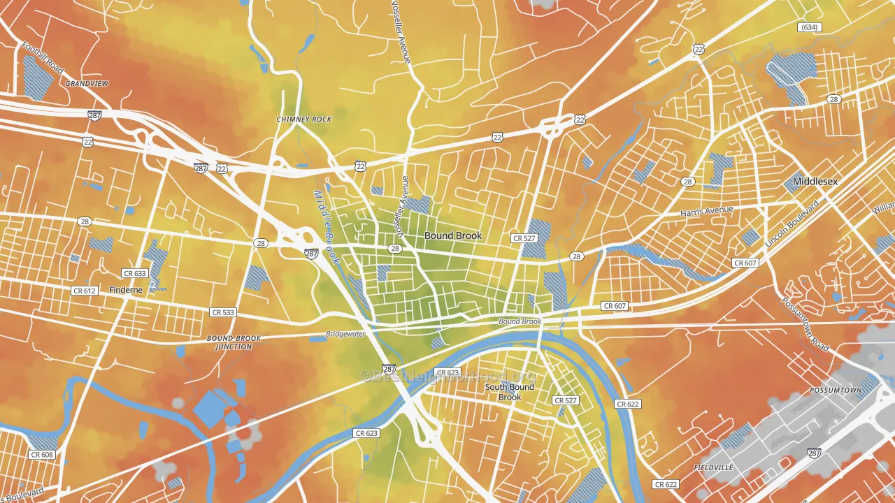 Bike Grade map of 08805, NJ