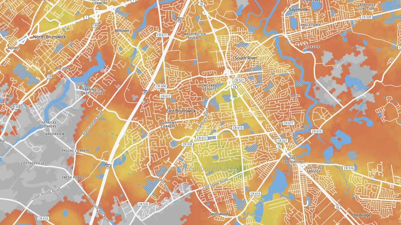 Bike Grade map of 08816, NJ