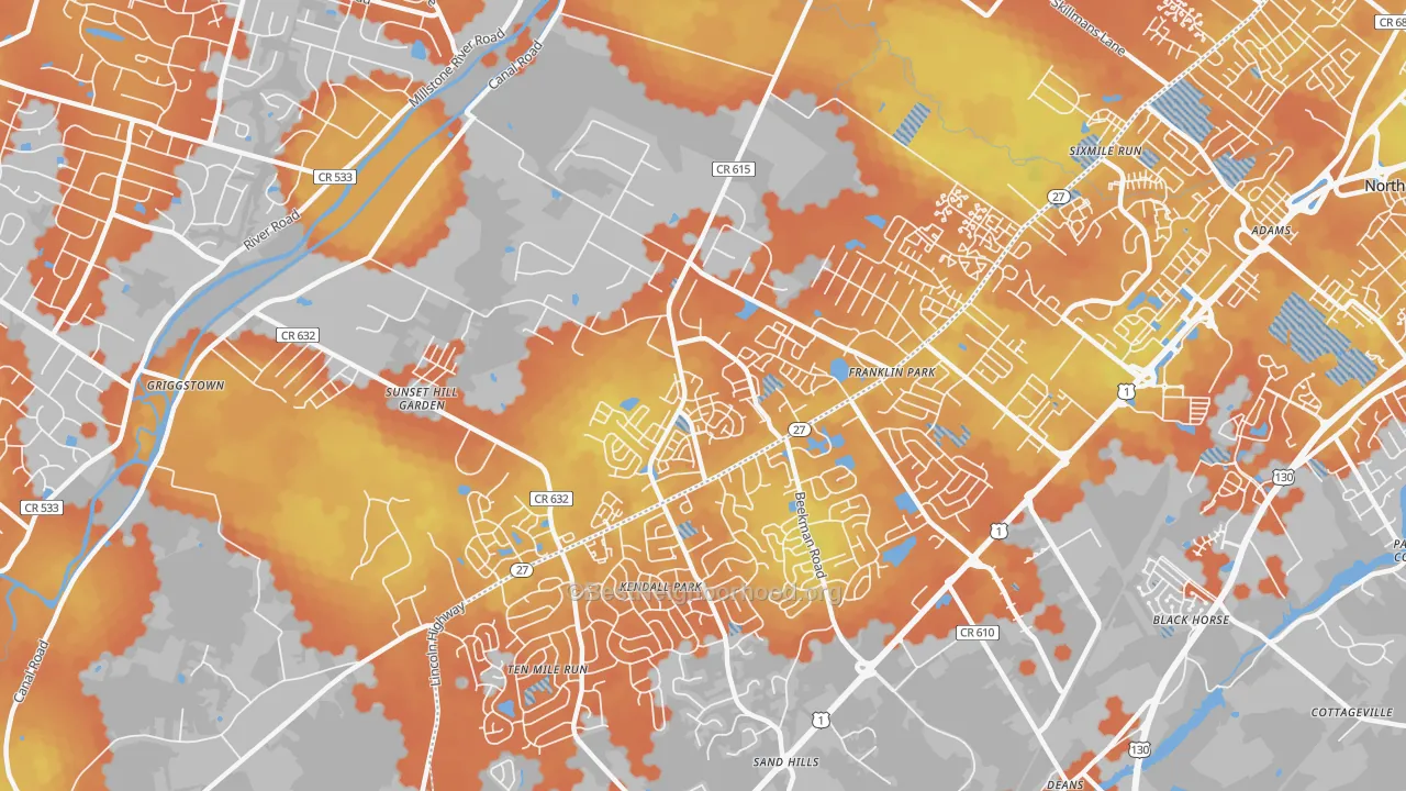 Bike Grade map of 08823, NJ