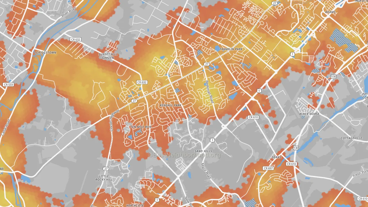 Bike Grade map of 08824, NJ