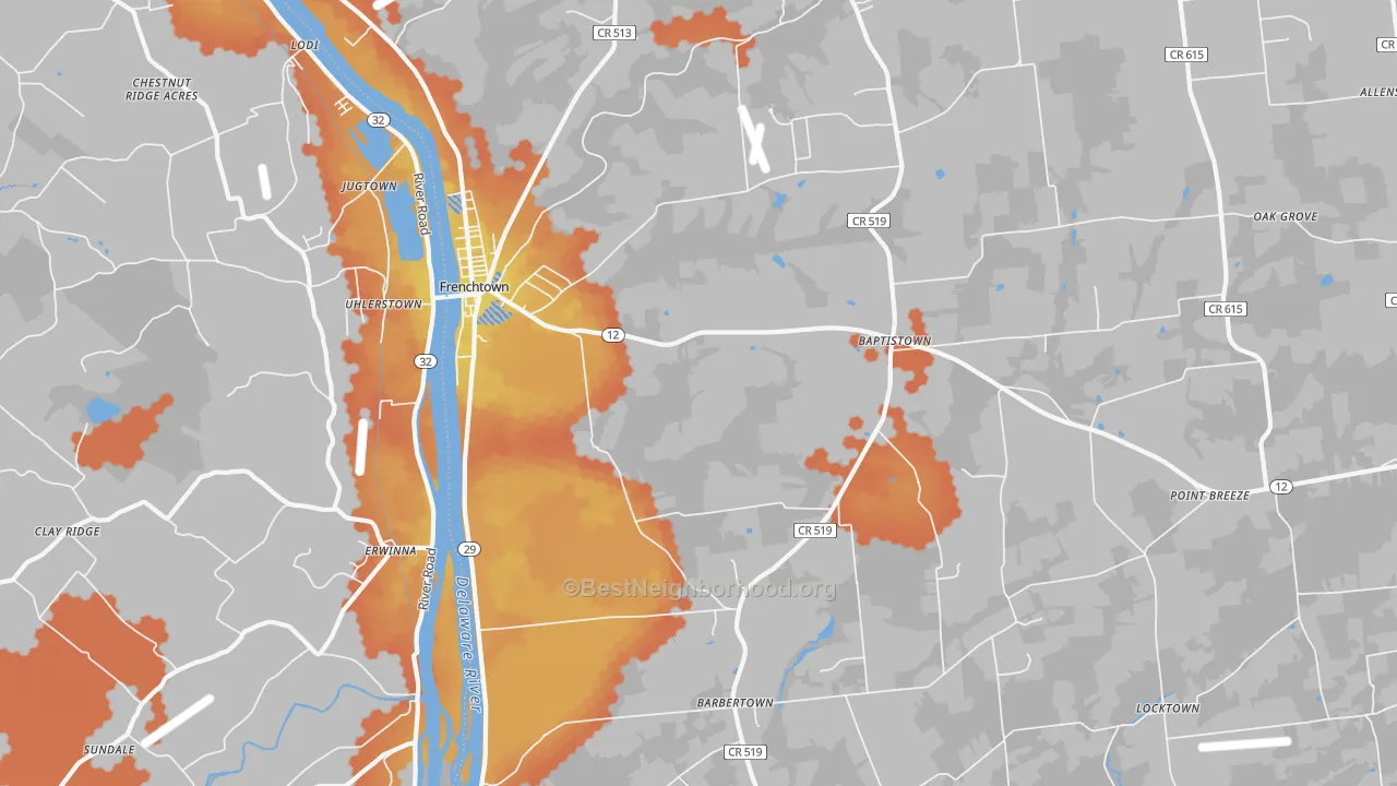 Bike Grade map of 08825, NJ