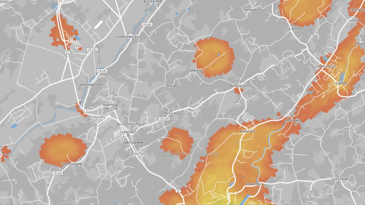 Bike Grade map of 08826, NJ