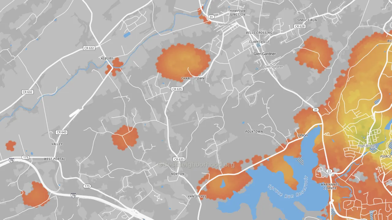 Bike Grade map of 08827, NJ