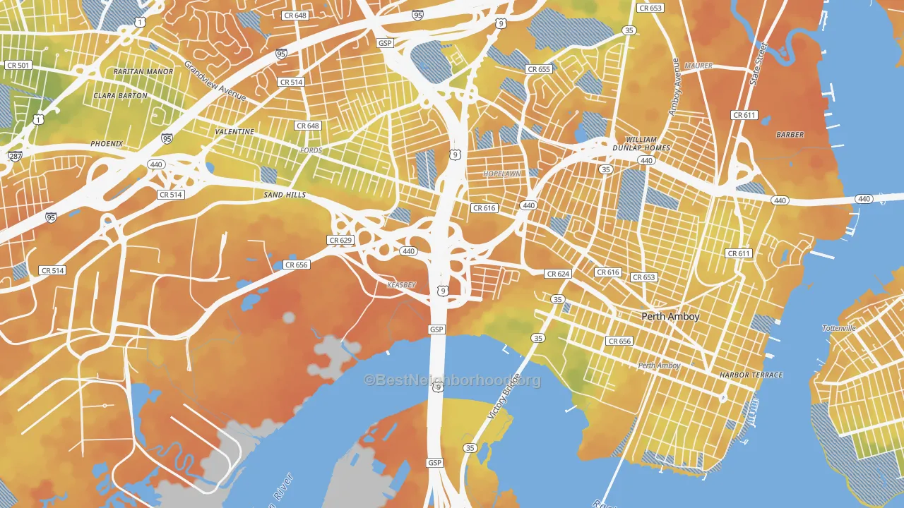 Bike Grade map of 08832, NJ