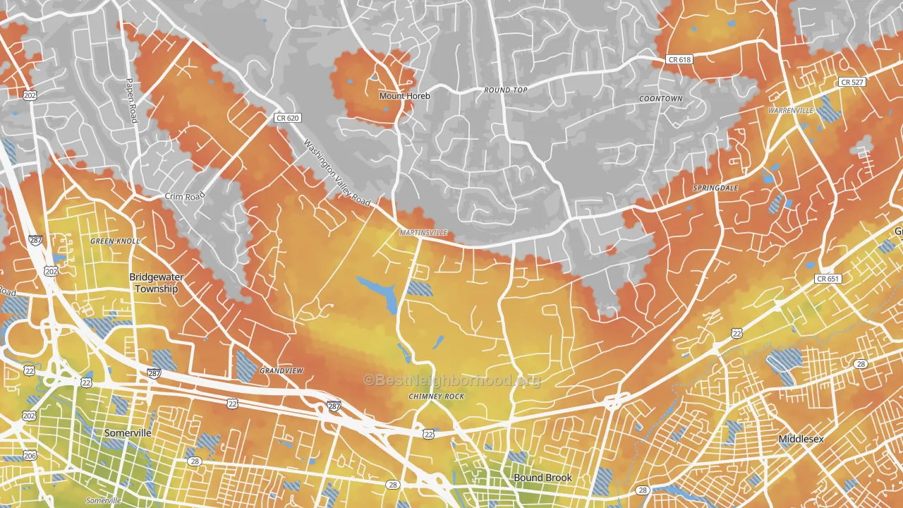 Bike Grade map of 08836, NJ