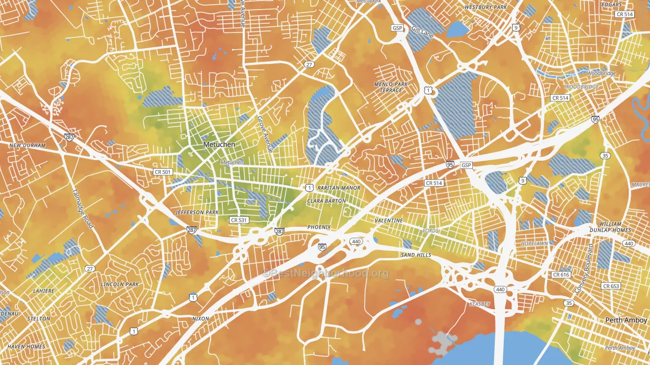 Bike Grade map of 08837, NJ