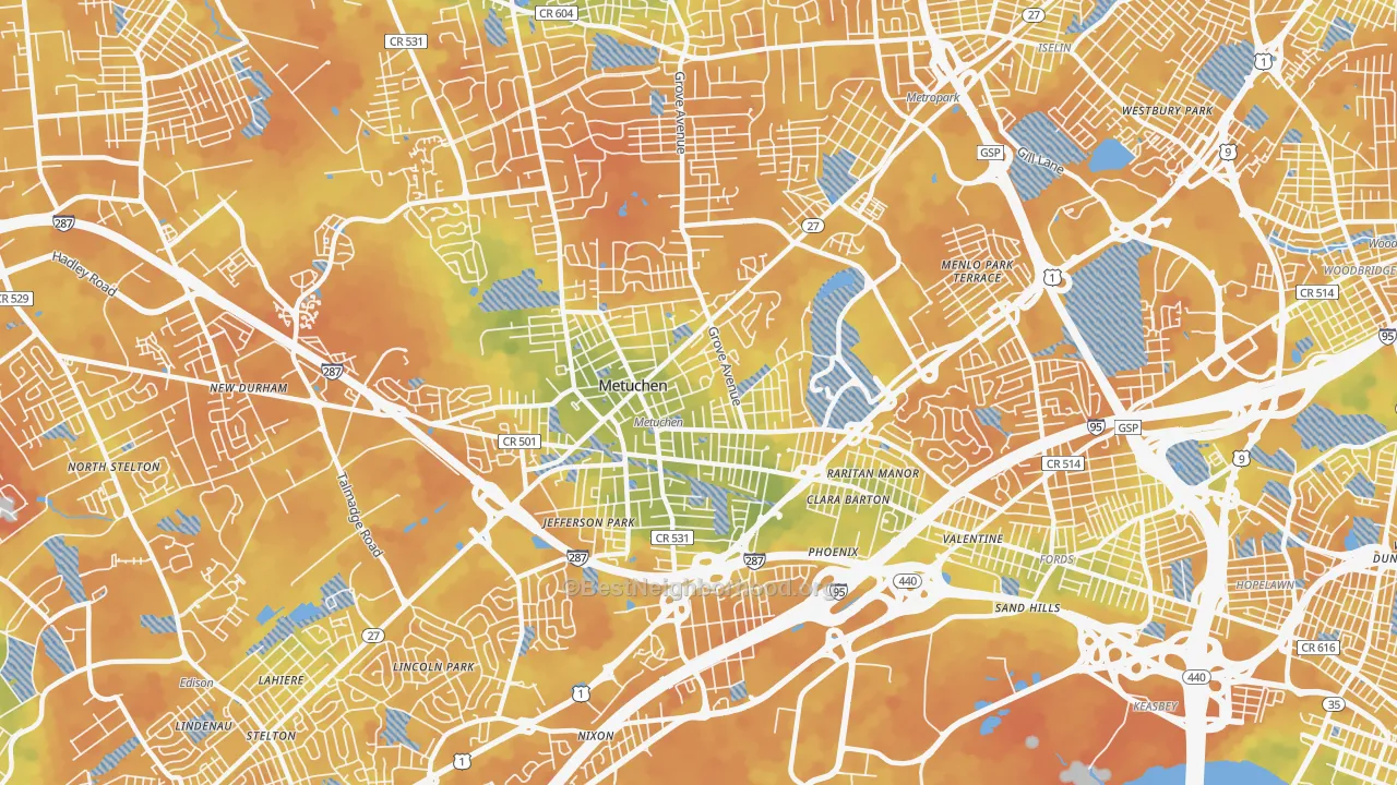 Bike Grade map of 08840, NJ