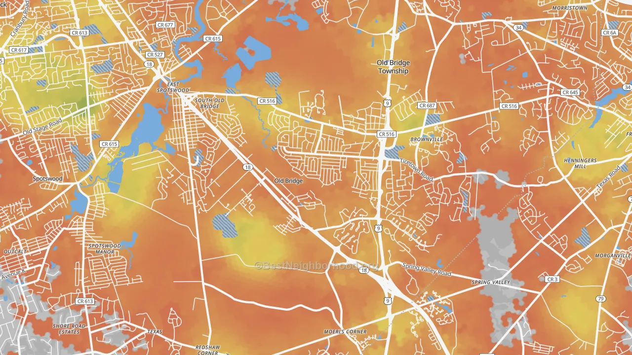 Bike Grade map of 08857, NJ