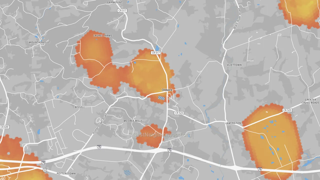 Bike Grade map of 08858, NJ