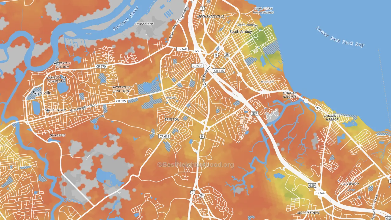 Bike Grade map of 08859, NJ