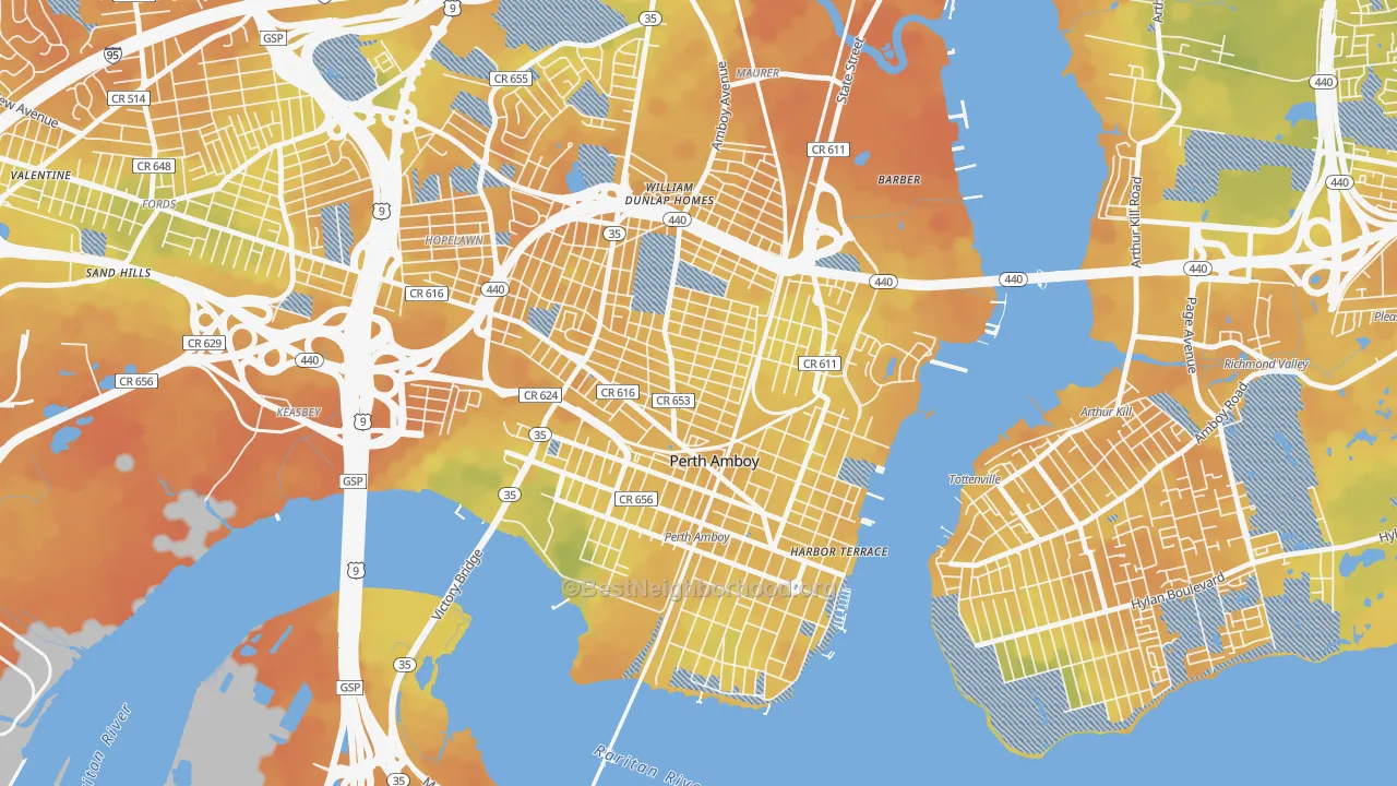Bike Grade map of 08861, NJ