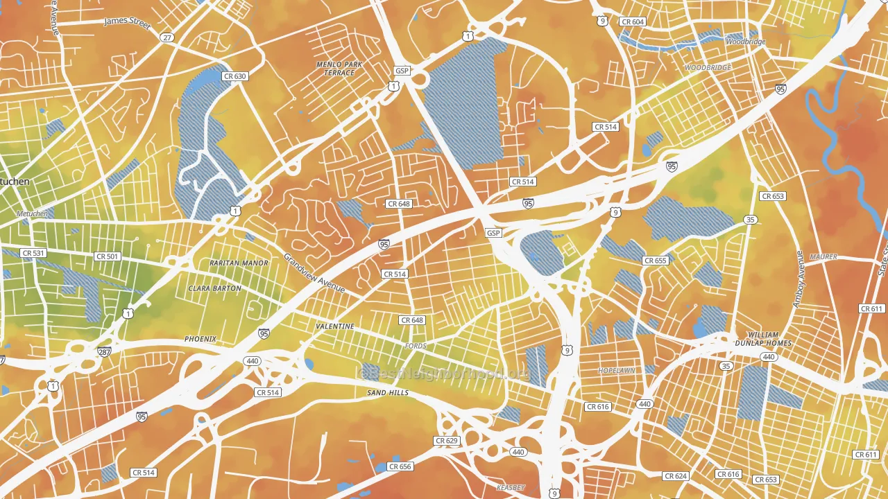 Bike Grade map of 08863, NJ