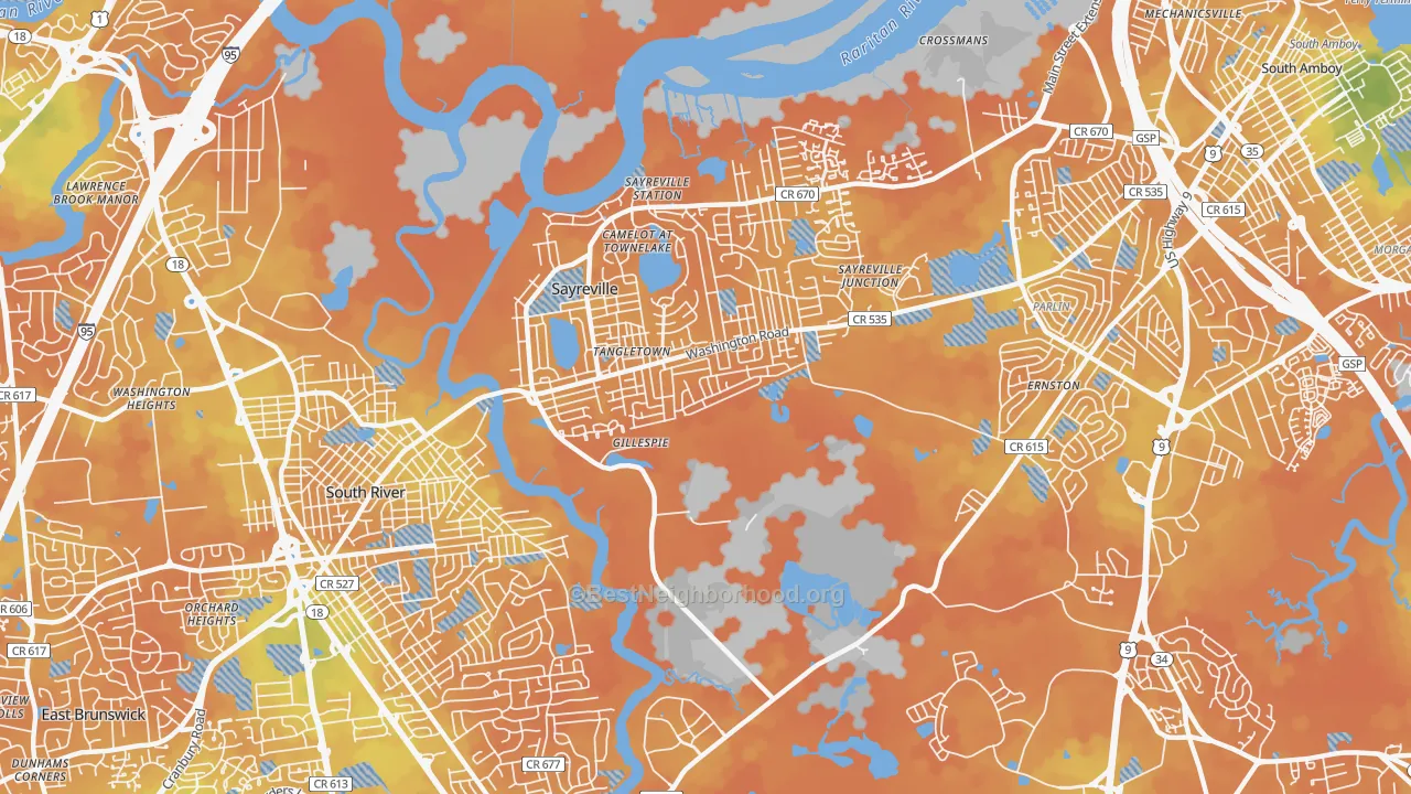 Bike Grade map of 08872, NJ