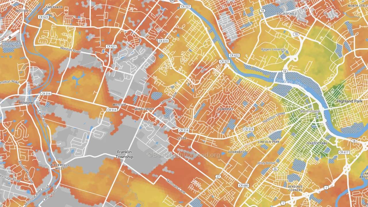 Bike Grade map of 08873, NJ